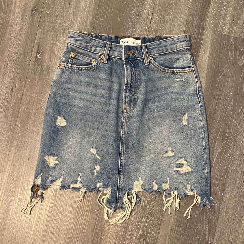 Zara Asymmetrical Blue Denim Skirt